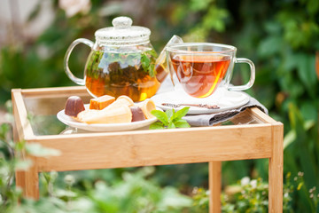 Cup of tea  in a garden