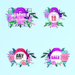 Summer sale banners decorate with flowers and plants.