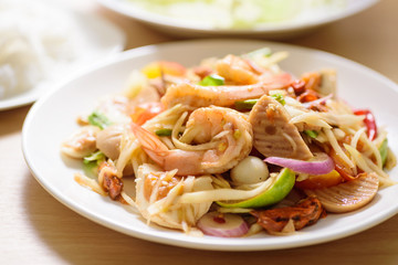 Spicy papaya salad with prawn, Thai food