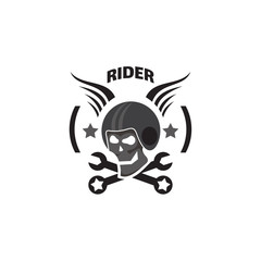 Vintage logo, rider, motorcycle, wrench, logo template