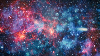 Nebula night starry sky in rainbow colors. Multicolor outer space. Elements of this image furnished...