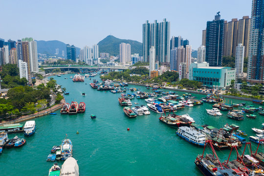 Aerial view of Hong Kong typhoon shelter in aberdeen