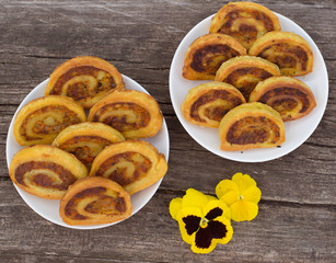 Plate of tasty alu patra - indian spicy fried snack with potatoes