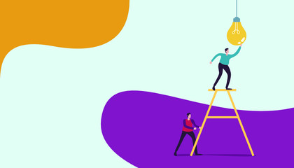 teamwork business brainstorming Idea concept, people character. creative innovation solution. template for web landing page, banner, presentation, social media