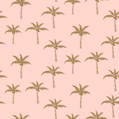 Palmengold auf nahtlosem Musterdesign des rosafarbenen Retrostils.