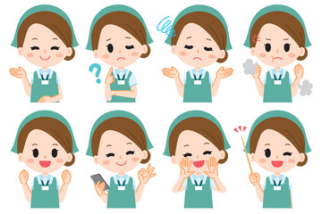 Supermarket clerk illustration set