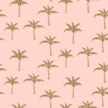 Palm trees gold on pink retro style seamless pattern design.