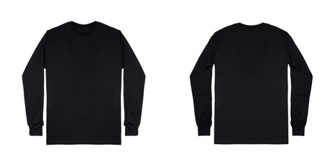 Black long sleeve t shirt front and back view isolated on white background. - Powered by Adobe