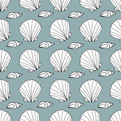 Zentangle stylized seashell and other sea inhabitants seamless pattern. Hand drawn aquatic doodle vector illustration