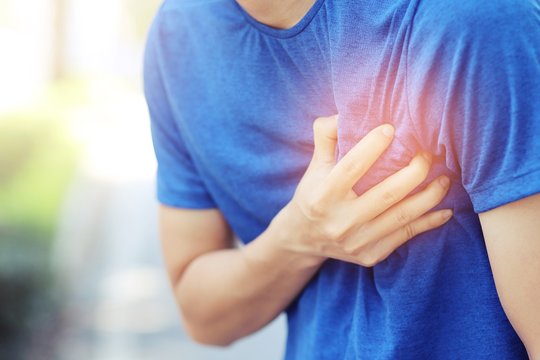 Man with chest pain, heart attack Health care concept