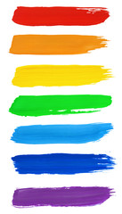 watercolor brush strokes of seven colors of the rainbow, can be used as background, isolated on...