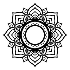 Round black mandala on white isolated background. Vector boho Mandala with floral patterns. Anti-stress therapy, decorative round ornament. Hand drawn background