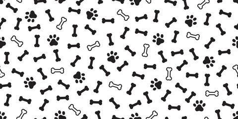 Dog bone seamless pattern vector paw footprint french bulldog pet cartoon scarf isolated repeat wallpaper tile background doodle illustration white