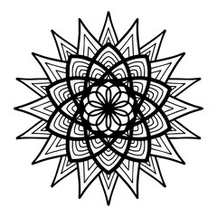 Round black mandala on white isolated background. Vector boho Mandala with floral patterns. Anti-stress therapy, decorative round ornament. Hand drawn background