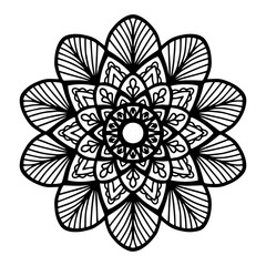 Round black mandala on white isolated background. Vector boho Mandala with floral patterns. Anti-stress therapy, decorative round ornament. Hand drawn background © mdyn