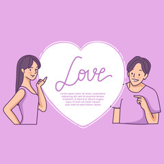 Sweet couple with hand drawn style isolated on pastel background : Vector illustration