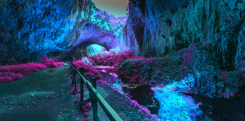 Mystical cave in bright fantastic colors