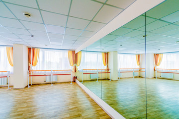  Interior training gymnastic dance hall with mirrors