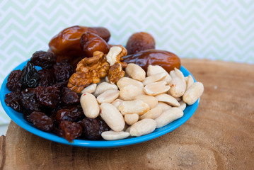 Healthy sweets. Dried fruits with space for text.