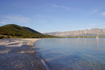 Bathyabali beach in Aitoloakarnania regional unit near Palairos village in Greece at the Ionian sea in the Mediterranean in Europe