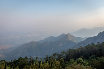 Mountain range in the blue sky horizon