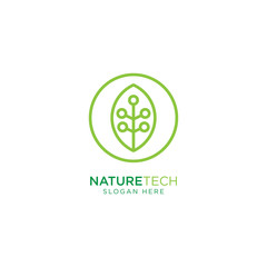 Nature Technology Line Outline Monoline Logo Design Vector