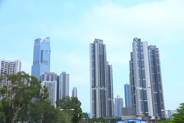 Fototapeta na wymiar High Density Housing Development in Tsuen Wan, Hong Kong. Tsuen Wan is one of the new towns in Hong Kong 