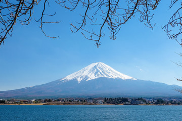 Mount Fuji view from Lake Kawaguchi, Yamanashi Prefecture, Lake Kawaguchi is a very popular tourist spot near Fuji Japan