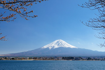 Mount Fuji view from Lake Kawaguchi, Yamanashi Prefecture, Lake Kawaguchi is a very popular tourist spot near Fuji Japan