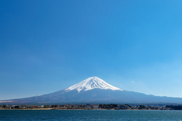 Mount Fuji view from Lake Kawaguchi, Yamanashi Prefecture, Lake Kawaguchi is a very popular tourist spot near Fuji Japan