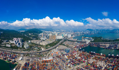 Top view of Kwai Chung Cargo Terminal in Hong Kong