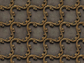 Obraz premium metalic pattern. bas-relief of seamless textures, consisting of various elements of architectural ornaments and decorative elements on an iron surface. 3D visualization