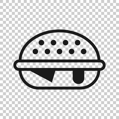 Burger sign icon in transparent style. Hamburger vector illustration on isolated background. Cheeseburger business concept.