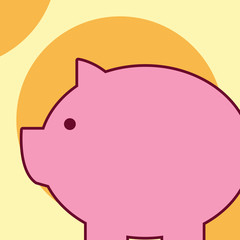 Side view big piggy bank with abstract geometrical background flat design