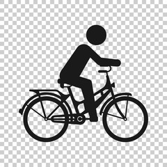 Fototapeta na wymiar People on bicycle sign icon in transparent style. Bike vector illustration on isolated background. Men cycling business concept.