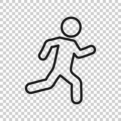 Running people sign icon in transparent style. Run silhouette vector illustration on isolated background. Motion jogging business concept.