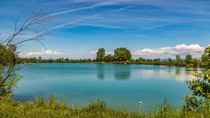 Beautiful view with reflections near Wallersdorf-Bavaria-Germany