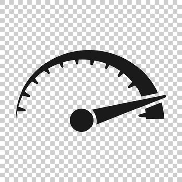 Speedometer Level Sign Icon In Transparent Style. Accelerate Vector Illustration On Isolated Background. Motion Tachometer Business Concept.