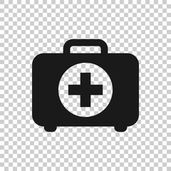 Obraz premium First aid kit icon in transparent style. Health, help and medical diagnostics vector illustration on isolated background. Doctor bag business concept.
