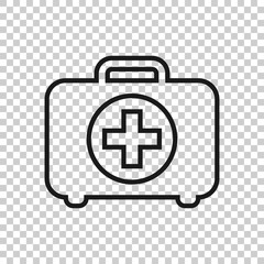 First aid kit icon in transparent style. Health, help and medical diagnostics vector illustration on isolated background. Doctor bag business concept.