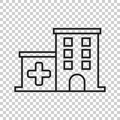 Obraz premium Hospital building icon in transparent style. Infirmary vector illustration on isolated background. Medical ambulance business concept.