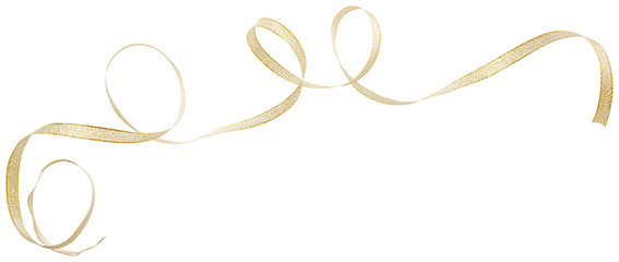 Golden ribbon curl isolated on white background. Golden ribbon bow and curl isolated on white...