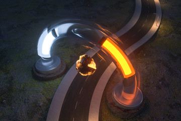 The waving road and the round magic entrance, 3d rendering.