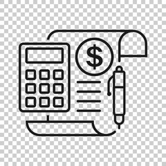 Money calculation icon in transparent style. Budget banking vector illustration on isolated background. Financial payment business concept.