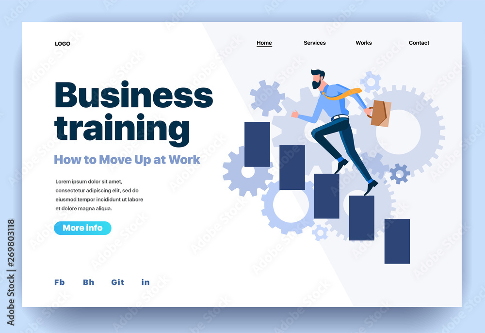 Wall mural web page flat design template for business training. landing page training course with men tutor how