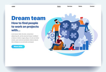 Fototapeta na wymiar Web page flat design template for dream team. Business landing page findings your own dream team to work on projects. Modern vector illustration concept for website and mobile website development