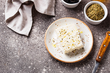 Fresh feta cheese with spices
