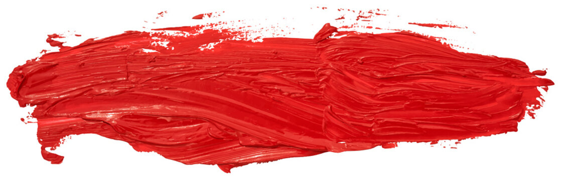 Red oil texture paint stain brush stroke, hand painted, isolated on white background. EPS10 vector illustration.