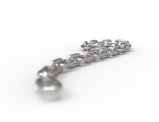 Naklejka premium 3D rendering of a curling flowing metal chain on white background.
