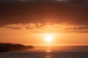 Sunrise over the sea in Marato, Barcelona, Catalonia, Spain